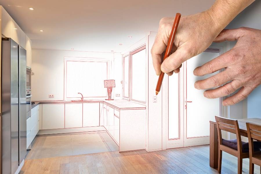 Dessiner un plan de rénovation de maison pour la cuisine